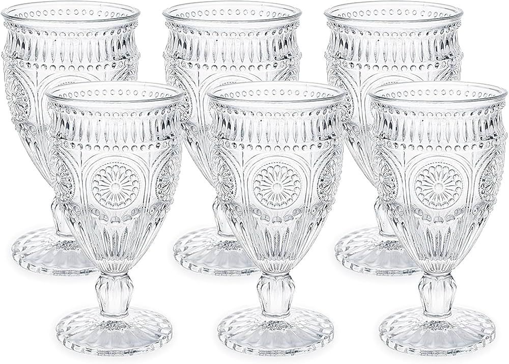 Kingrol 6 Pack Wine Glasses Goblets, 10 oz Vintage Water Glasses, Romantic Mixed Drink Glasses fo... | Amazon (US)