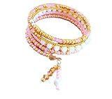Pink and Gold Beaded Wrap Bracelet Memory Wire Bracelet with Charm | Amazon (US)