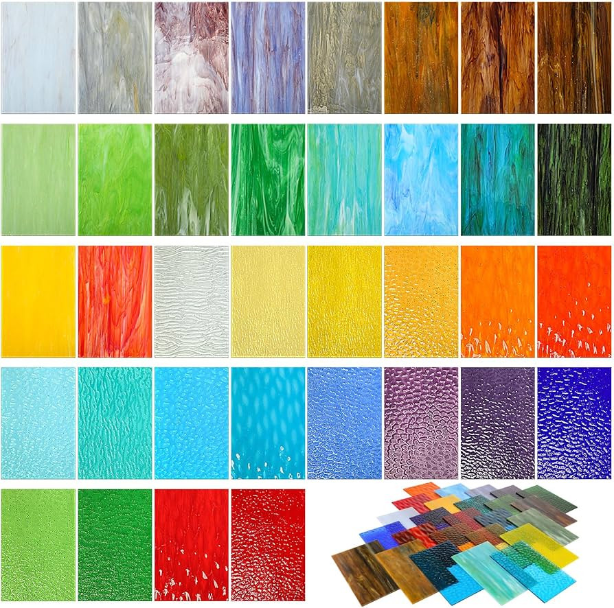Layhit 36 Sheets Variety Stained Glass Sheets Pack 4 x 6 Inch Cathedral Art Glass Supplies Mosaic... | Amazon (US)