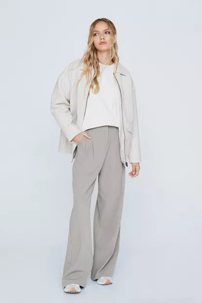 Pleat Front Wide Leg Tailored Trousers | Nasty Gal (US)