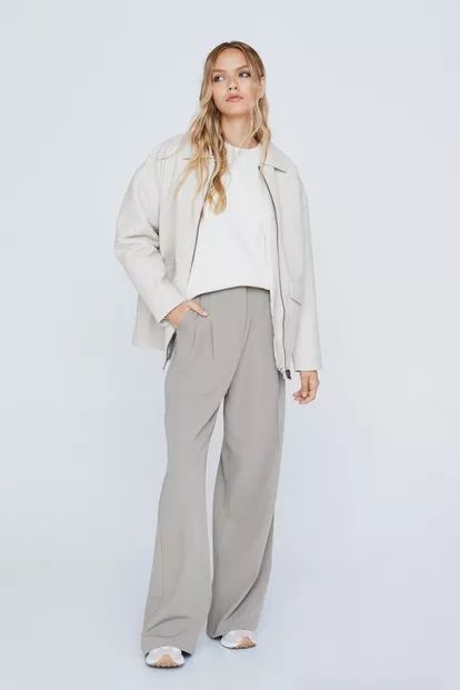 Pleat Front Wide Leg Tailored Trousers | Nasty Gal (US)