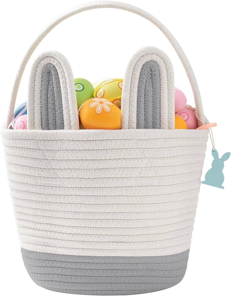 MELLBAY Easter Baskets for Kids - Grey Large Woven Bunny Easter Basket Empty with Handle - Kids E... | Amazon (US)