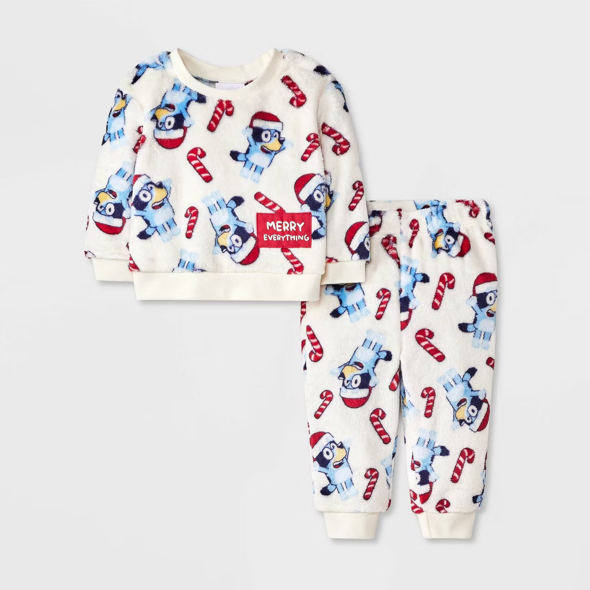 Baby Boys' Bluey Christmas Candy Cane 2pc Cozy Top and Bottom Set - Ivory 12M | Target