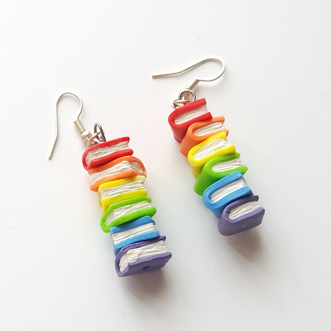Stack of Books Earrings Rainbow Pride Inspired Book Earrings Made to Order - Etsy | Etsy (US)