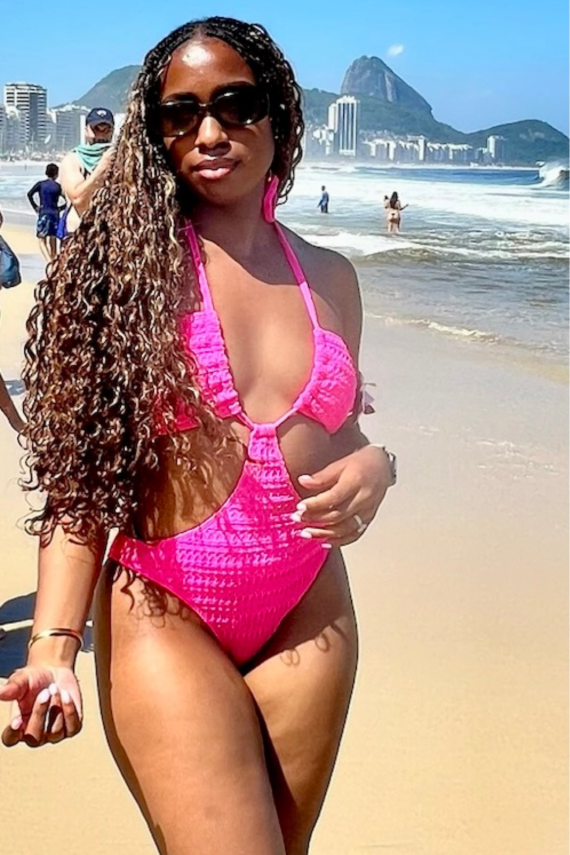 Pretty In Pink! Pink Hollow Out Backless Halter One Piece Bathing Suit! 

Size = Small

Leopard frame sunglasses
Deep wave P4/30 braiding hair 

#bathingsuit #onepiece #pink 

#LTKSeasonal #LTKFindsUnder50 #LTKSwim