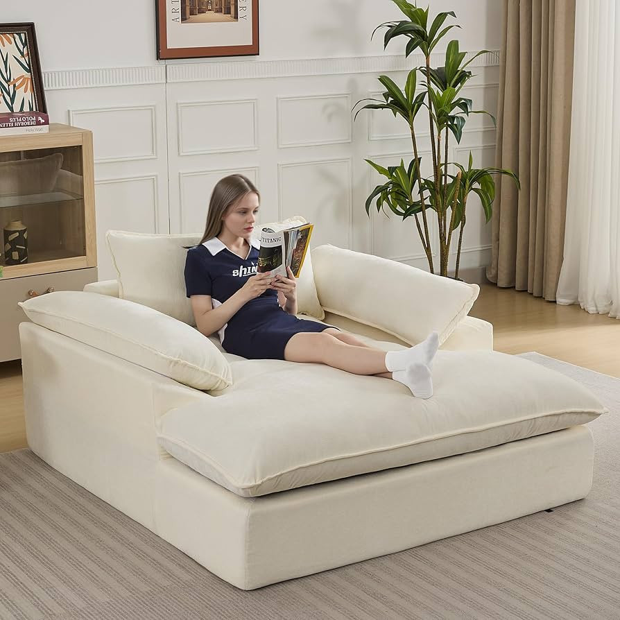 WUTUTUEE 69" Oversized Chaise Lounge Chair Indoor, No Assembly Beige Lounge Couch, Chenille Uphol... | Amazon (US)