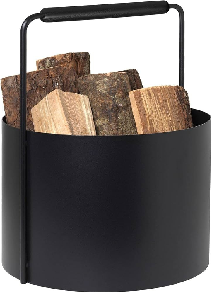blomus Ashi Wood Basket, Firewood Basket with Handle in Black, 37 L x 35 W x 45 H cm, Carmine Bas... | Amazon (US)