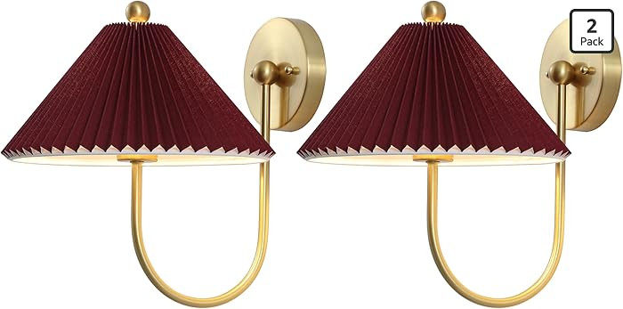 SAFAVIEH Lighting Collection Chrissy Burgundy/Brass Fabric/Metal Wall Sconce Set of 2 (LED Bulbs ... | Amazon (US)