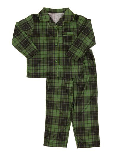 Green & Black Plaid Button-Down Pajama Set - Toddler & Boys | Zulily