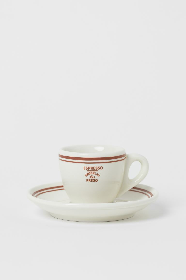 Espresso cup and saucer in porcelain. Height of cup 2 in. Diameter approx. 2 1/2 in. Diameter of ... | H&M (US + CA)