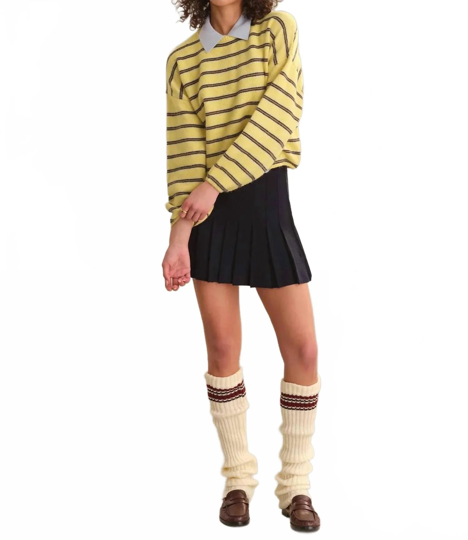 Kensington Cropped Full Sleeve Pullover In Black And Yellow Stripe | Shop Simon