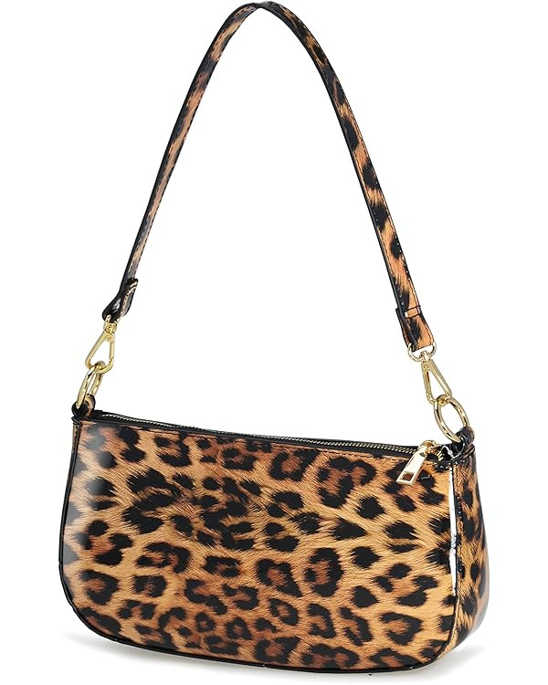 HOXIS Leopard 90s Women Shoulder Bag Glossy Patent Vegan Leather Crossbody Bag Clutch Purse | Amazon (US)
