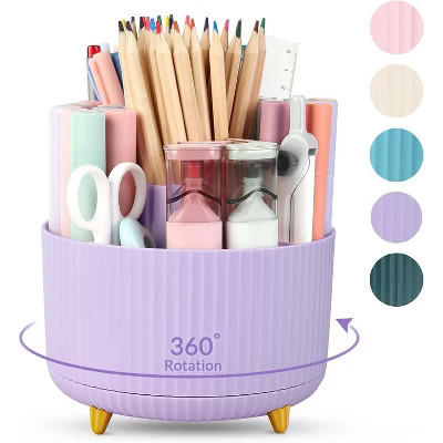Maison 360 Rotating Plastic Desk Pen And Makeup Organizer With 5 Slots Purple | Target
