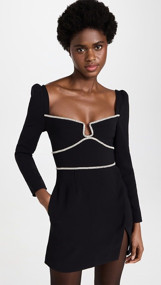 Self Portrait Black Crepe Diamante Detail Mini Dress | SHOPBOP | Shopbop