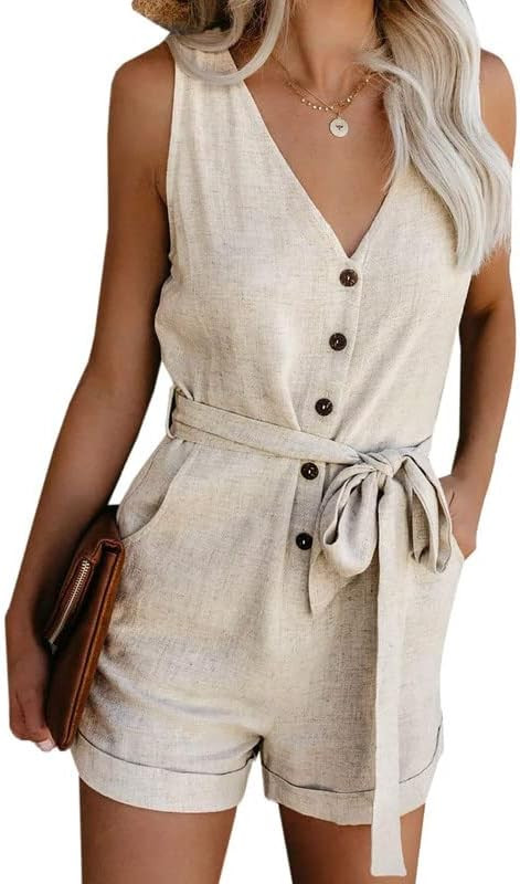 Dokotoo Womens Halter Neck Sleeveless Floral Print & Solid Rompers Jumpsuits | Amazon (US)