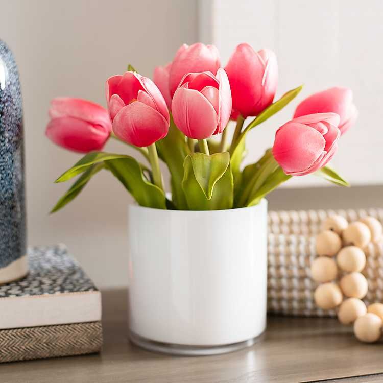 New! Pink Mini Tulip Arrangement with Ceramic Vase | Kirkland's Home