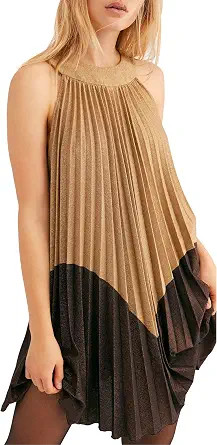 Free People Womens Pleated Love Metallic Mini Dress | Amazon (US)