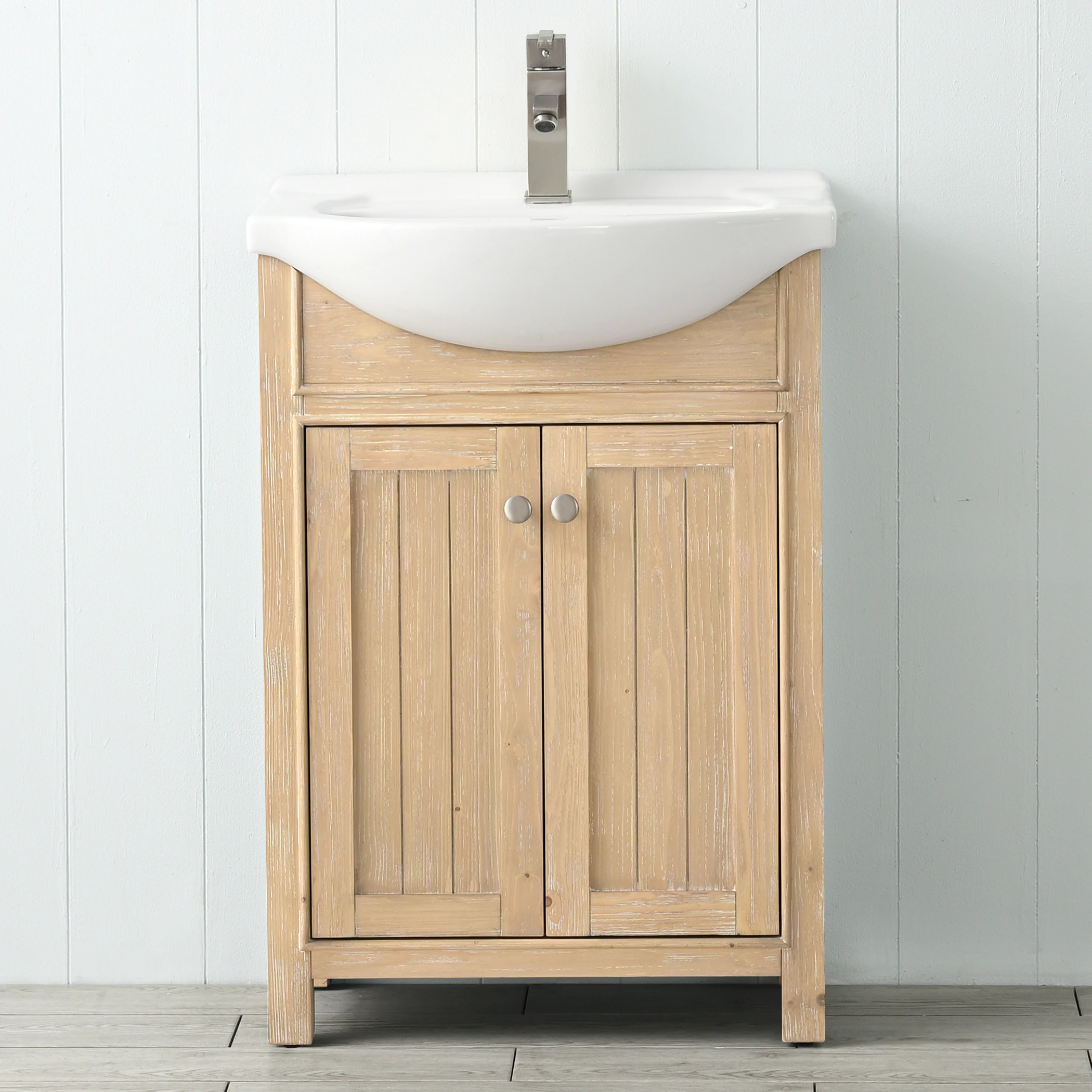 Design Element Marian 24-in Oak Single Sink Bathroom Vanity with White Porcelain Top (Fully Assembled) in Brown | S05-24-OAK | Lowe's