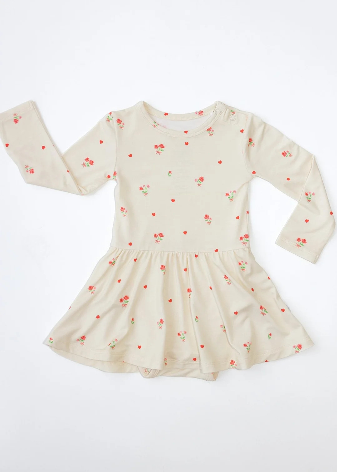 Ditsy Love Long Sleeve Bodysuit Twirl Dress | Tiny Jams