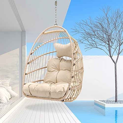Swing Egg Chair Without Stand Indoor Outdoor Wicker Rattan Patio Basket Hanging Chair with UV Res... | Amazon (US)