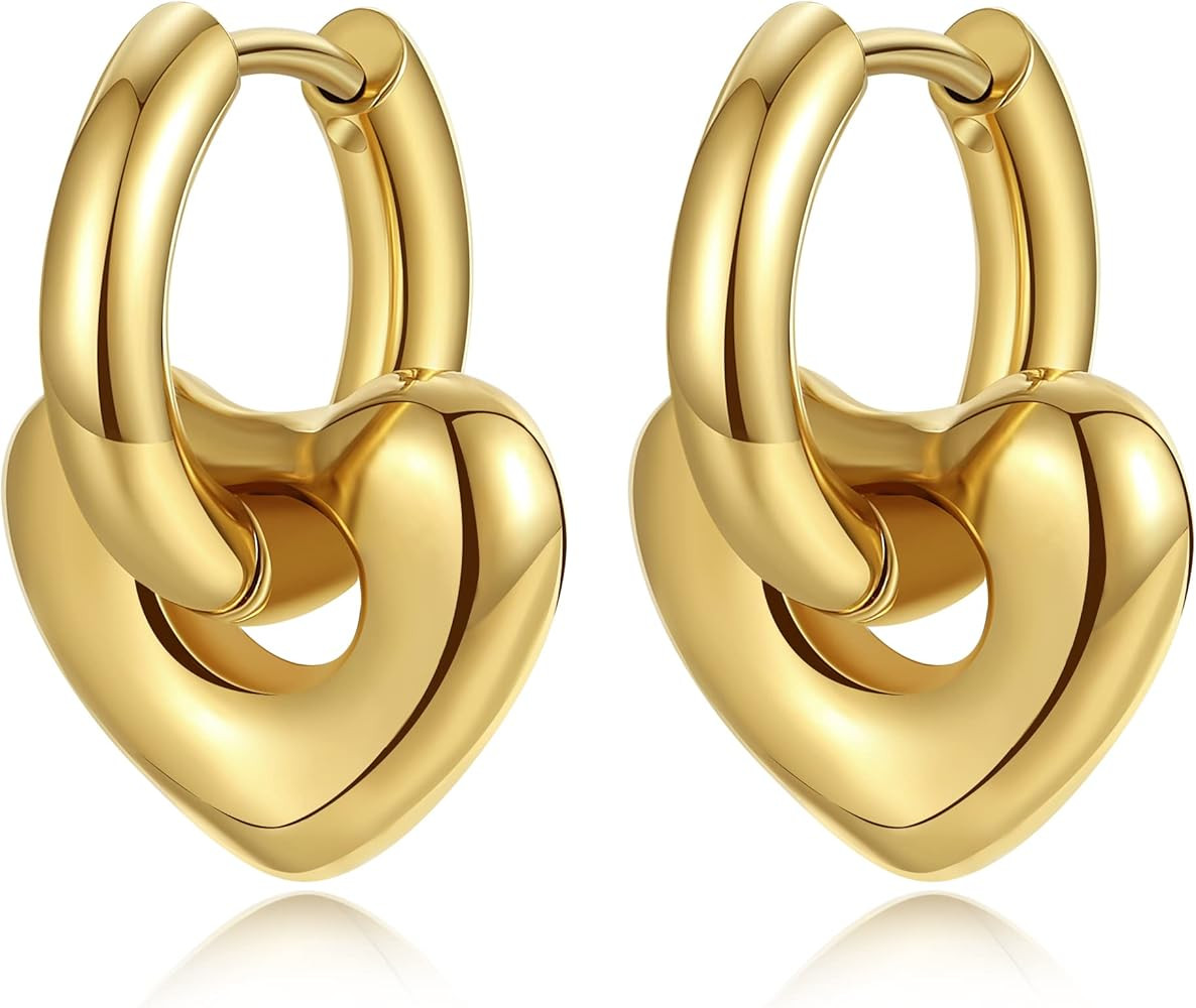 Gold Hoop Earrings for Women, Stainless Steel Heart Star Hoop Earrings with Convertible Drop Dang... | Amazon (US)