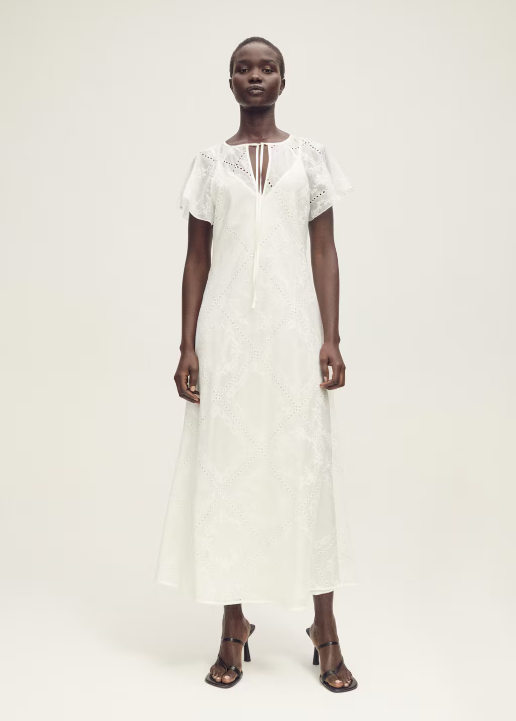 Embroidered dress with openwork details white - Women - 4 - MANGO | Mango (US/MX/AU)