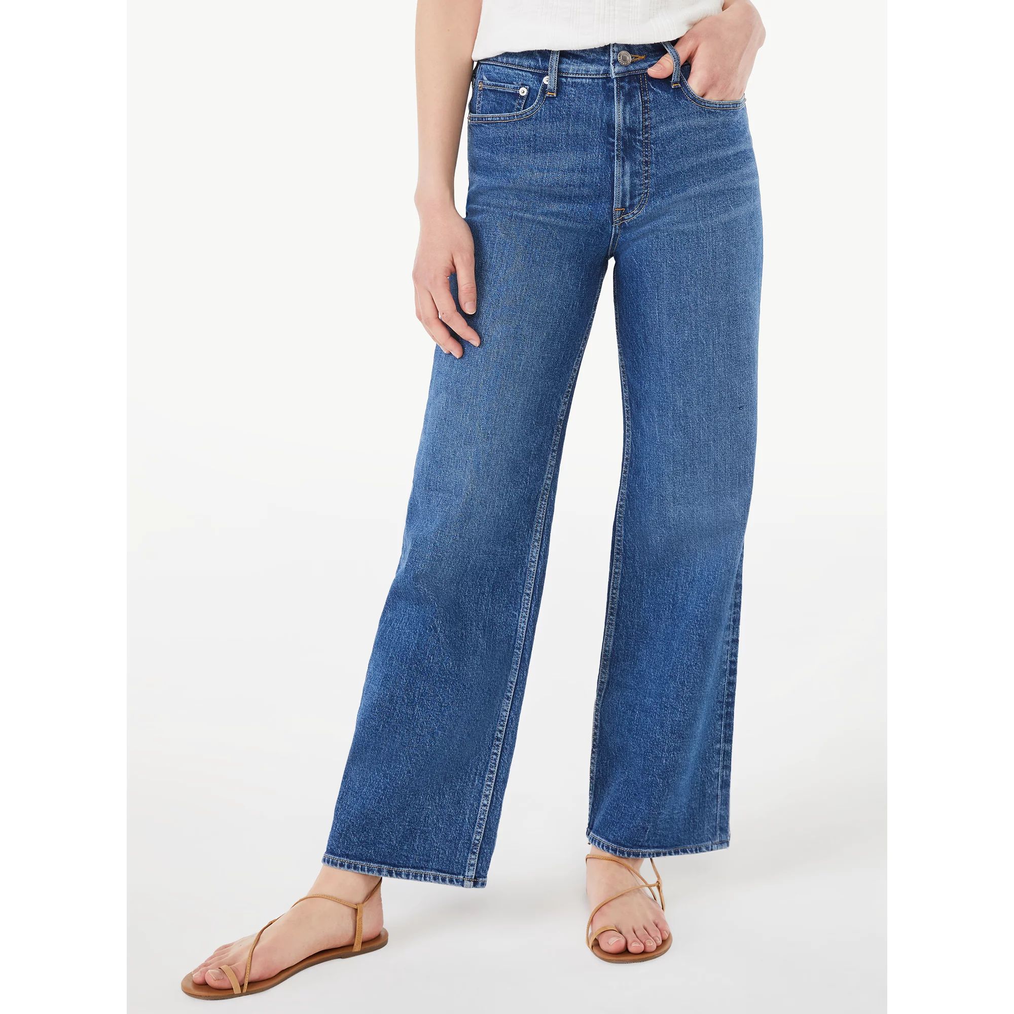 Free Assembly Women's High Rise 70's Wide Leg Straight Jeans | Walmart (US)