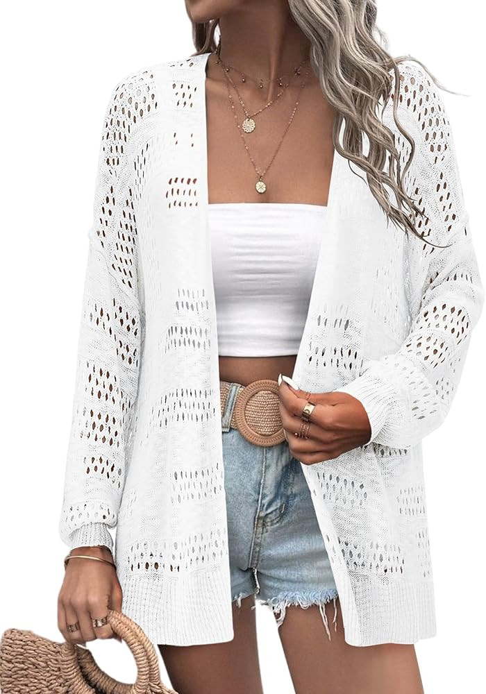HOTOUCH Lightweight Crochet Cardigan for Women Long Sleeve Open Front Knit Oversized Cardigans Sw... | Amazon (US)