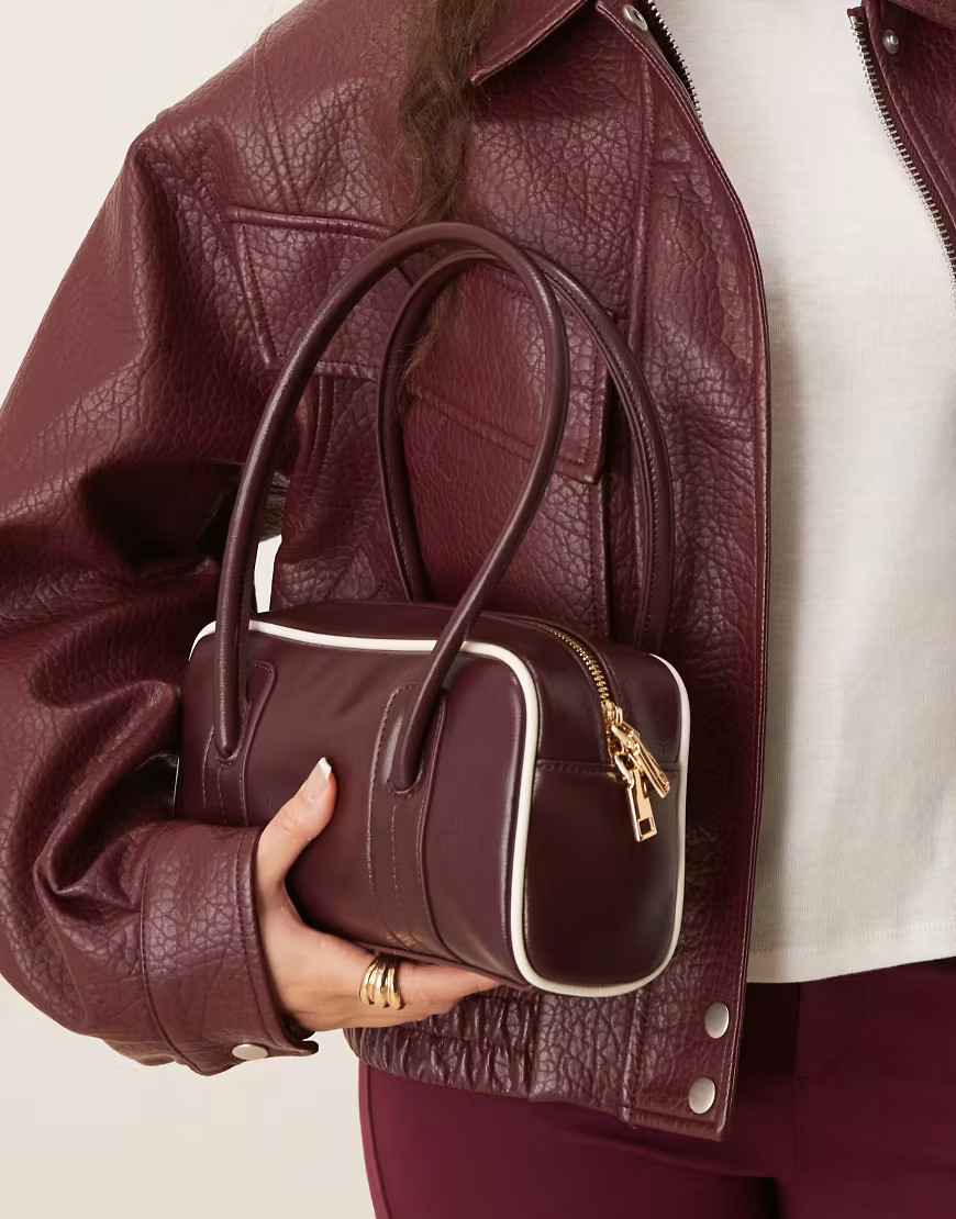 ASOS DESIGN boxy shoulder bag with contrast binding in burgundy-Red | ASOS (Global)