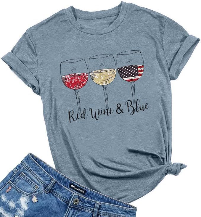 Patriotic Shirts for Women Red White and Blue Shirts American Flag Shirt 4th of July Tops Funny W... | Amazon (US)