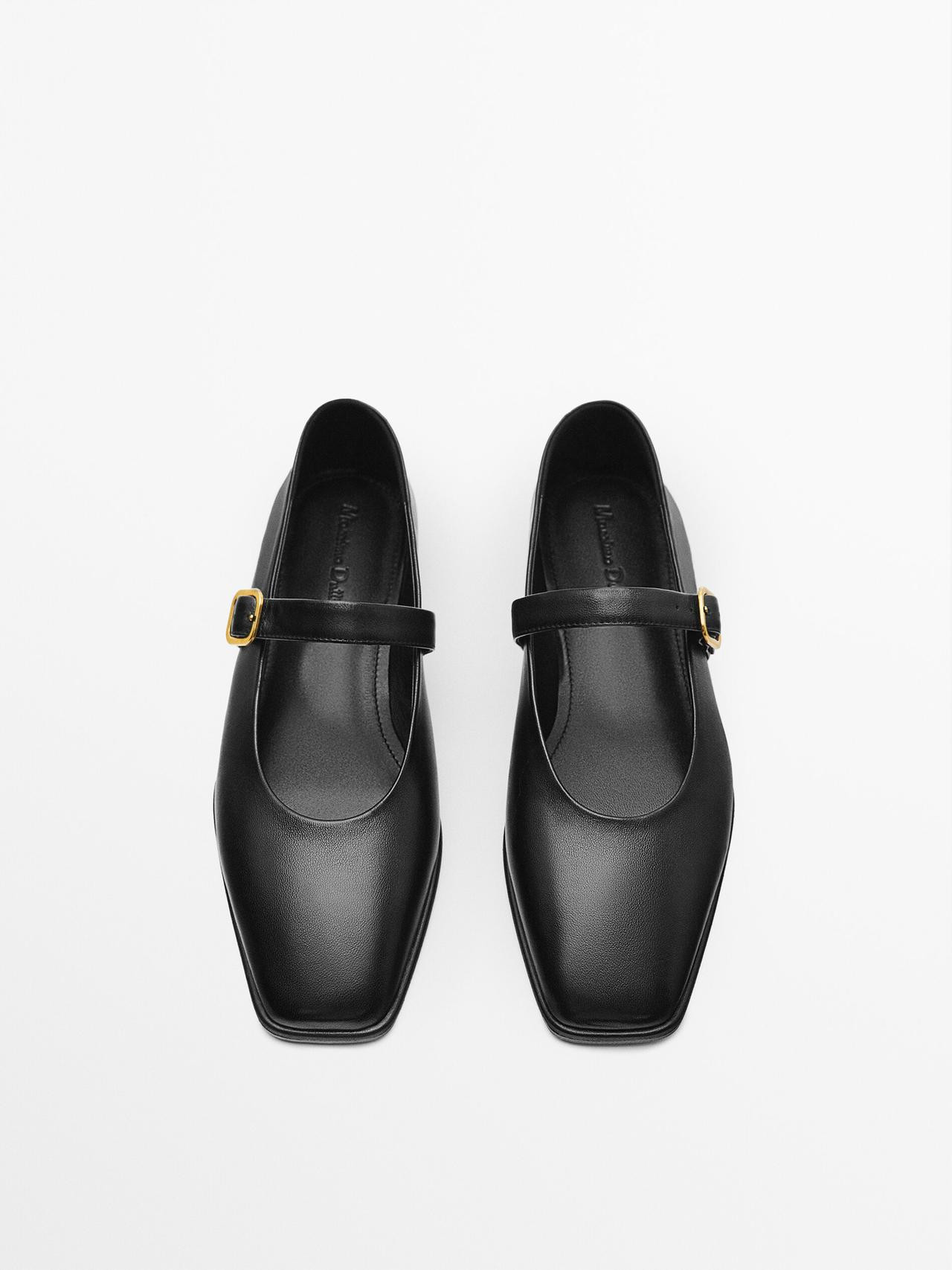 Leather ballet flats with buckled strap | Massimo Dutti US