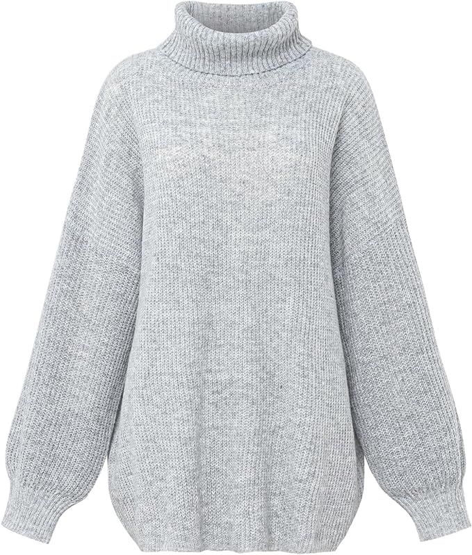 Women's Turtleneck Sweater Long Sleeve Knit Oversized Casual Jumper Tops | Amazon (US)