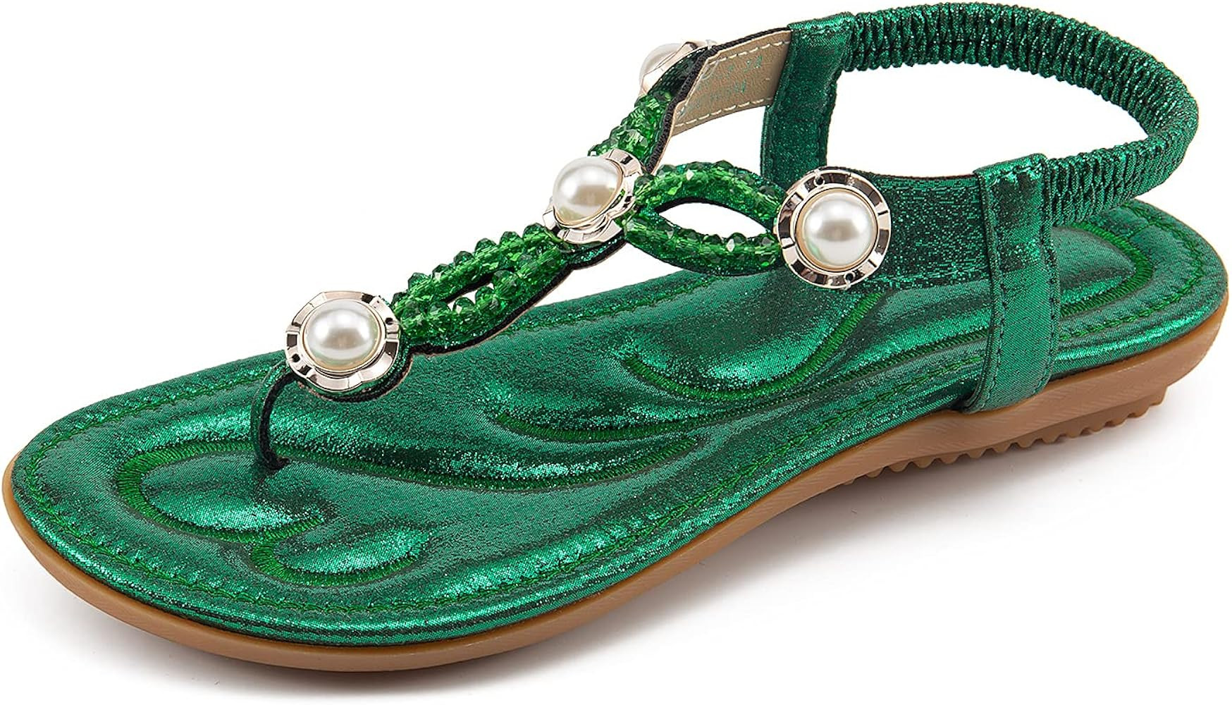 Women's Summer Sandals Bohemian Beaded Ankle Walking Strap Casual Flip Flops Ladies Beach Sexy Flats | Amazon (US)