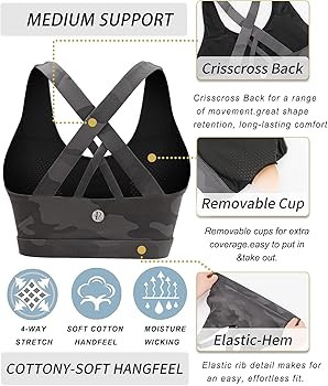 RUNNING GIRL Sports Bra for Women, Criss-Cross Back Padded Strappy Sports Bras Medium Support Yoga B | Amazon (US)