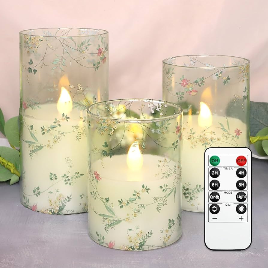 Glass Flameless Candles Flickering Battery Operated LED Pillar Candles Set of 3 with Timer and an... | Amazon (US)