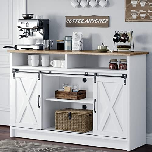 White Coffee Bar Cabinet, 52" Farmhouse Kitchen Sideboard Buffet Storage Cabinet White Sideboard Buf | Amazon (US)
