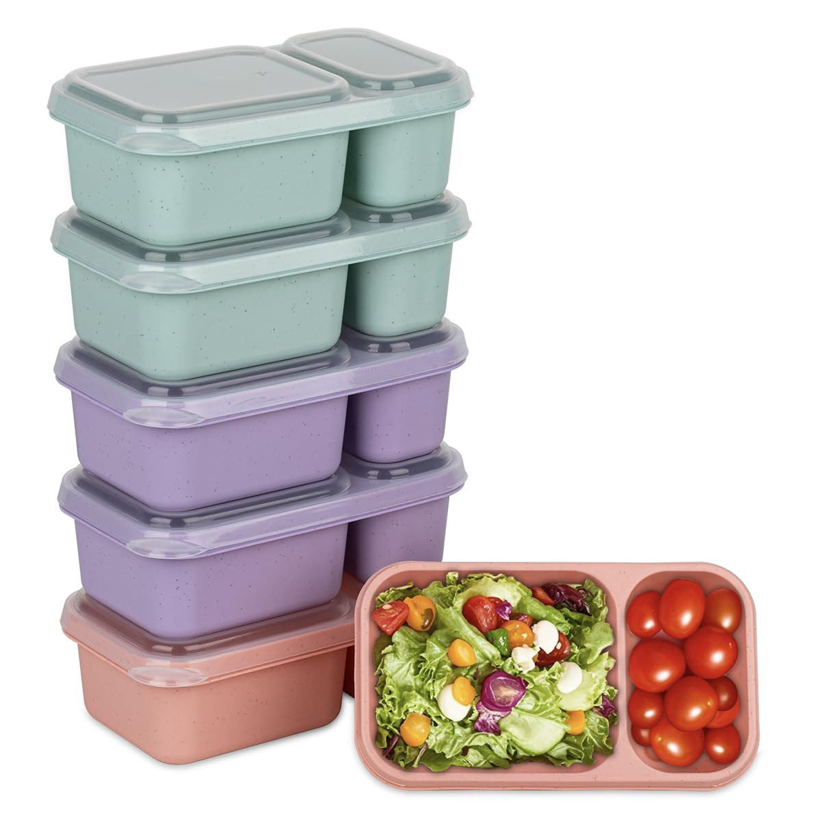 6Pack 2-Compartment Reusable Snack Containers with Lids, Wheat Straw Reusable Snack Packs for Mea... | Amazon (US)