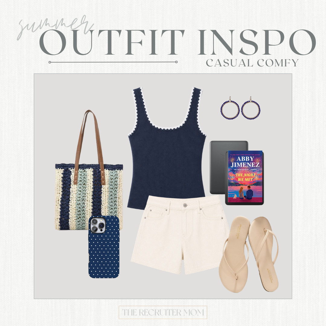 Navy and white casual look with comfy shorts, flip flops, and beachy accessories 💙 

 #LTKcasual #LTKstyle

#LTKSeasonal #LTKOver40 #LTKMidsize