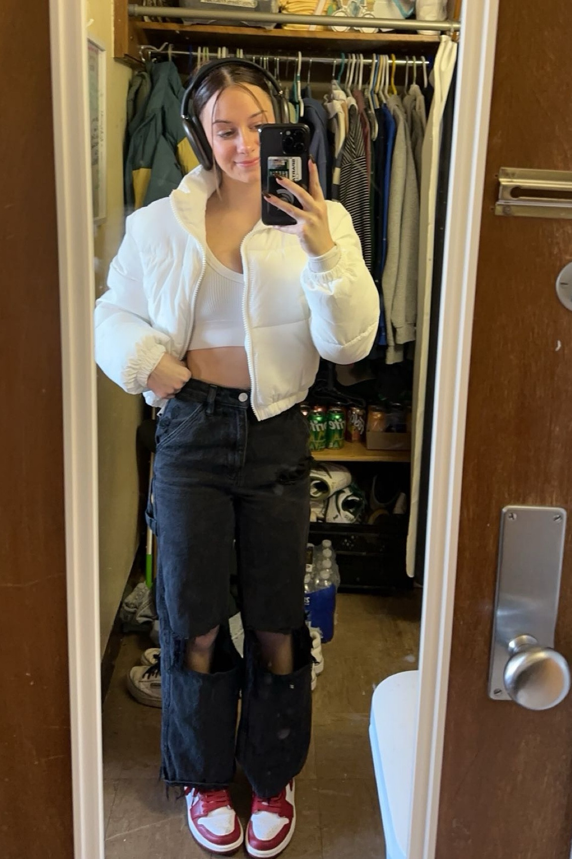 winter outfit class aesthetic puffer jacket 