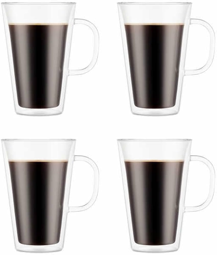 Bodum Canteen Double Wall Mugs, 4-piece Set (13.5 oz, double wall glass, clear) | Amazon (US)