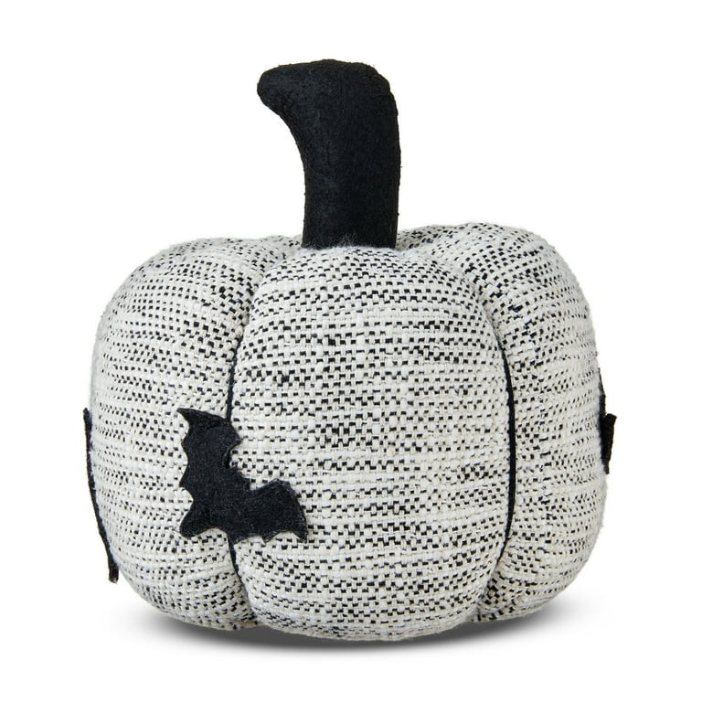 Black and White Pumpkin Pillow with Bat Patches, 9", Fall by Way To Celebrate | Walmart (US)