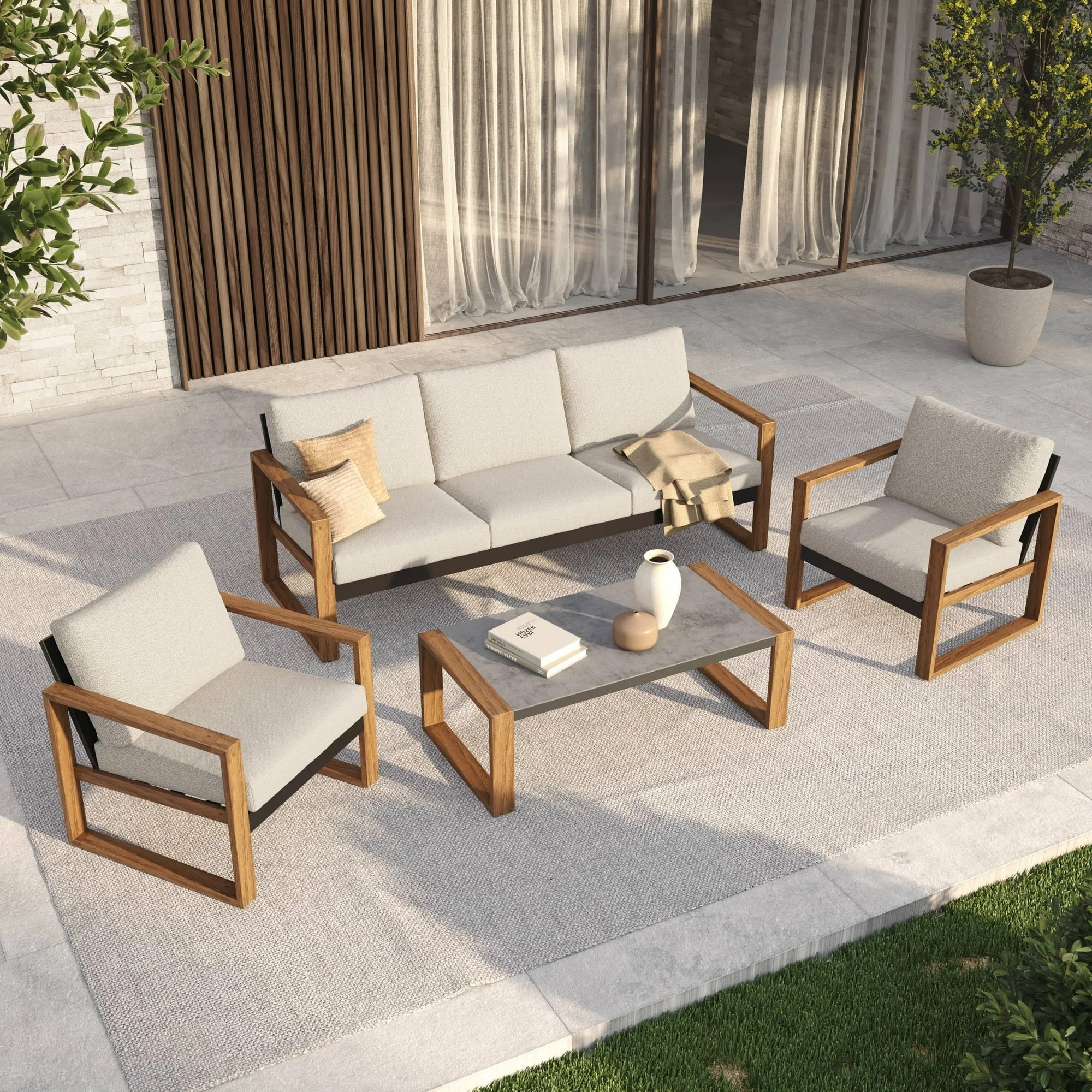 GRANDPATIO 4-Piece Outdoor Conversation Set, Modern Aluminum Patio Furniture Set 5-Person Convers... | Walmart (US)