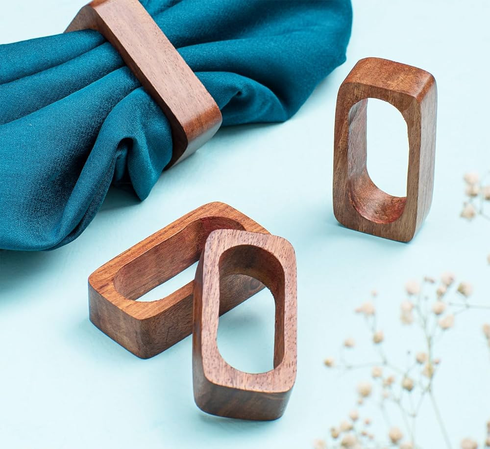 Wooden Rectangular Napkin Ring Set | Home and Table Decor | Set of 4 | Wooden Napkin Rings | Tabl... | Amazon (US)