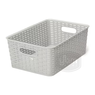 YBM Home Plastic Rattan Storage Box Basket Organizer for Bathroom, Large, Gray | Target