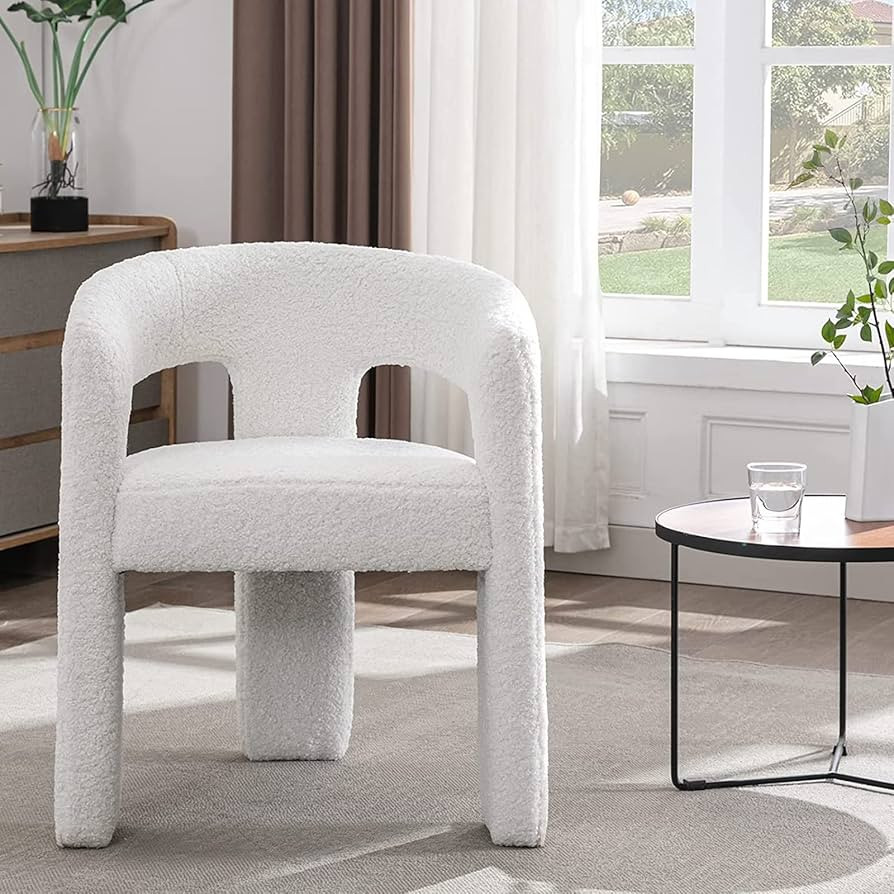 ZSARTS White Accent Chair Upholstered Barrel Dining Chair with Hollow Back Comfy Faux Fur Dining ... | Amazon (US)