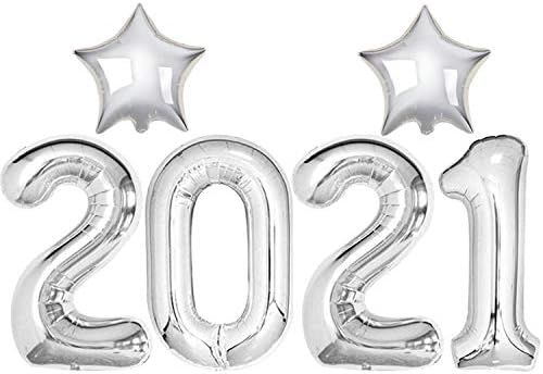 2021 Balloons Silver for Happy New Year Decorations 2021 - Large, 40 Inch | Silver Mylar Star Bal... | Amazon (US)