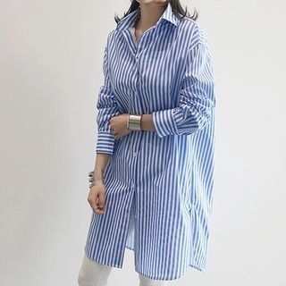 Long-Sleeve Striped Shirt Dress | YesStyle Global