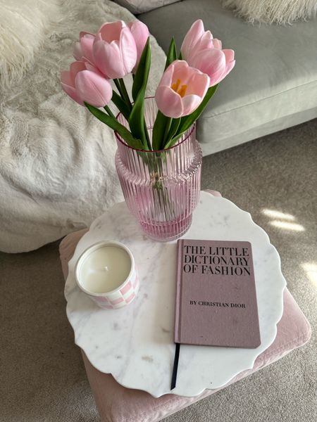 Spring decor pink girly home decor inspired. Home interior decorating ideas for women. Feminine pink decor ideas. Home decor pink tulips, pink vase, coffee table book. Pink Christian Dior book. Fashion books. Glam room pink decor aesthetic 

#LTKSeasonal #LTKfindsunder50 #LTKhome