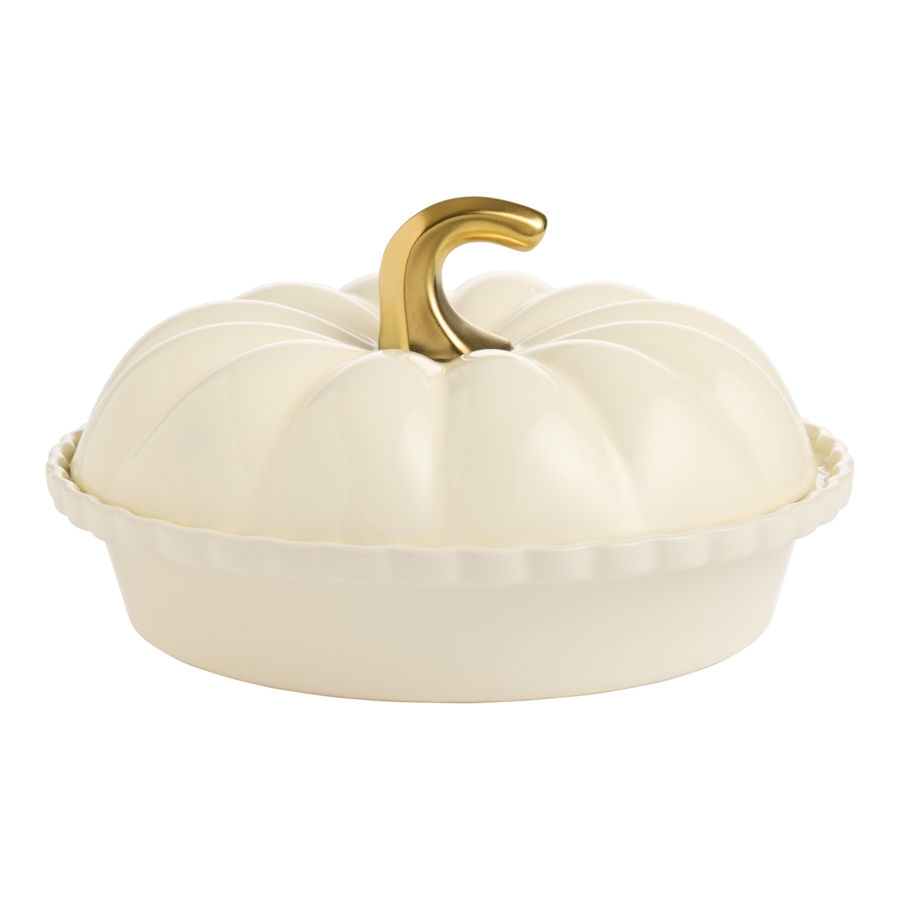 Off White Ceramic Pumpkin Figural Deep Pie Dish with Lid | World Market