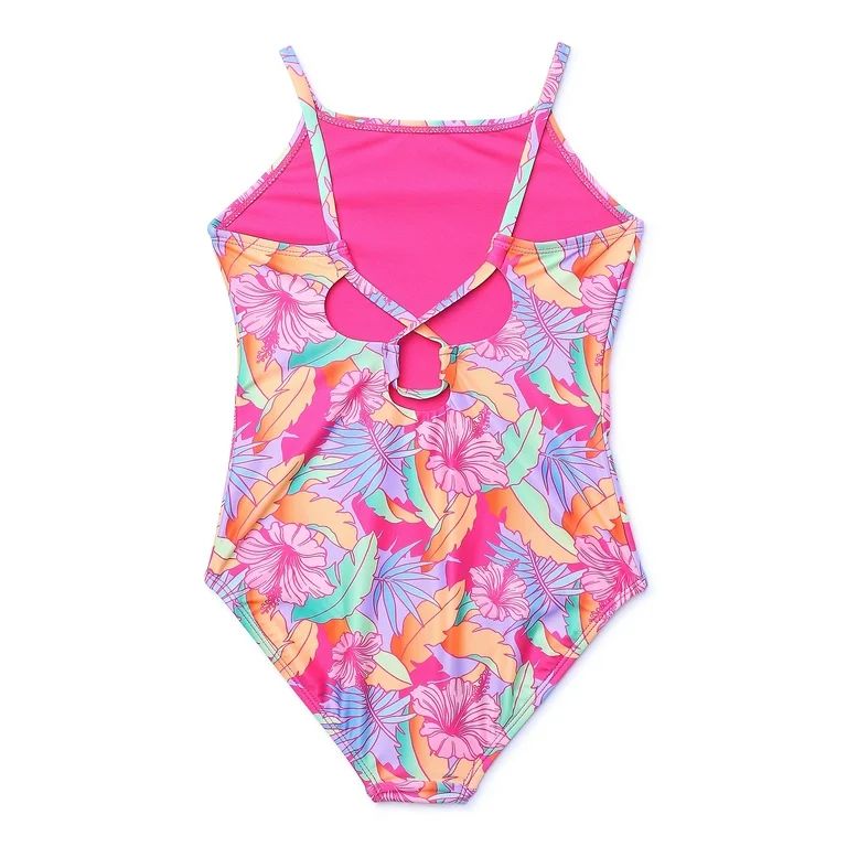 Wonder Nation Girls Crossback Tropical One-Piece Swimsuit with UPF 50+, Sizes 4-18 & Plus | Walmart (US)